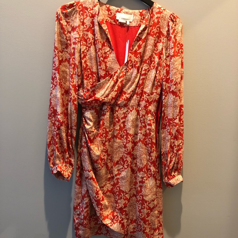 NWT Anthropologie midi long sleeve dress - size 2 red-orange-cream